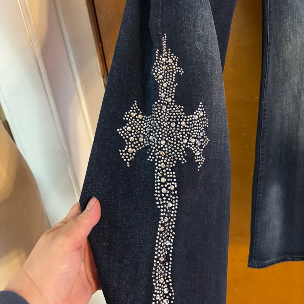 Y2K Super wide leg jeans size 13.  Bling Cross